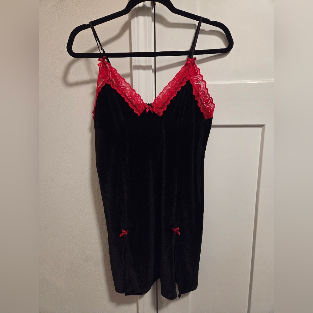 Black Velvet Red Lace Mini Dress Womens Size Large